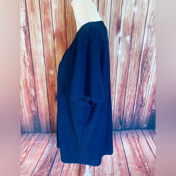 Women’s 2X Blouse Superline Dark Blue Button Down Short Sleeves V Neck Soft - Picture 8 of 11